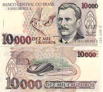 Vital Brazil (1865-1950), médico mineiro, um dos fundadores e primeiro diretor do Instituto Butantan em 1899. Atuou na descrição das propriedades e produção de soros antiofídicos. A cédula circulou no período 26/04/1991 a 15/09/1994