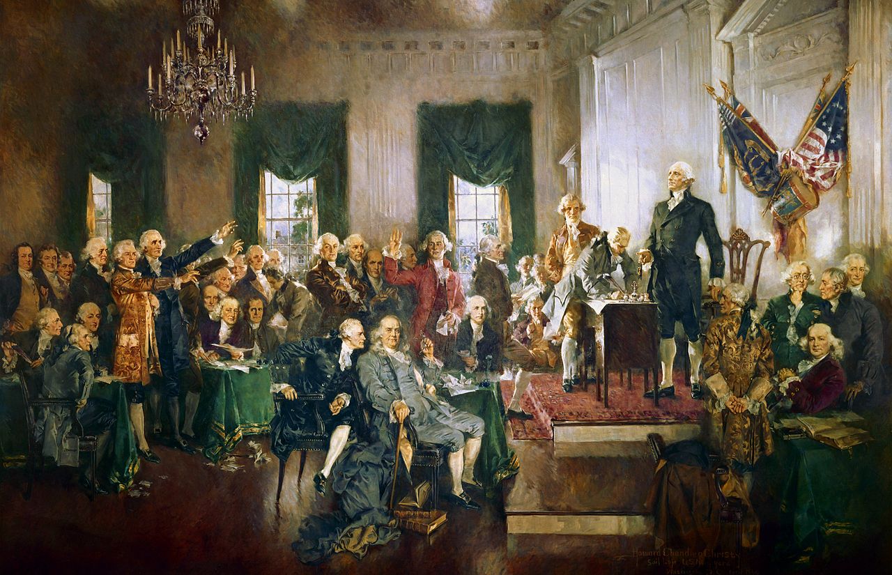 O momento de assinatura da Constituição dos Estados Unidos da América, por Howard Chandler Christy