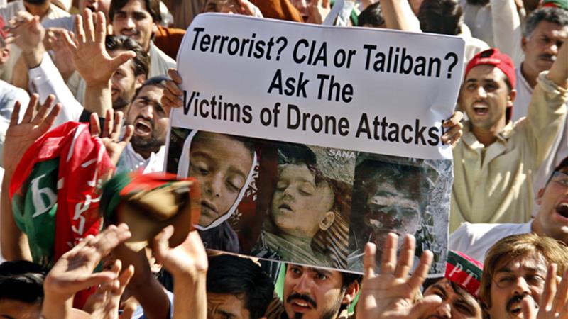 Protestos contra os ataques de drones no Paquistão, que resultaram em diminuição dos ataques desde o período de pico - em torno de 2009 a 2012. [Fonte: EPA]