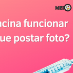 Imagem com fundo rosa, uma vacina à direita, abaixo da tela, com o título "pra facina funcionar tem que postar foto?"