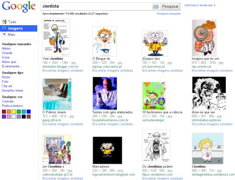 captura de tela do google imagens em procura por cientista