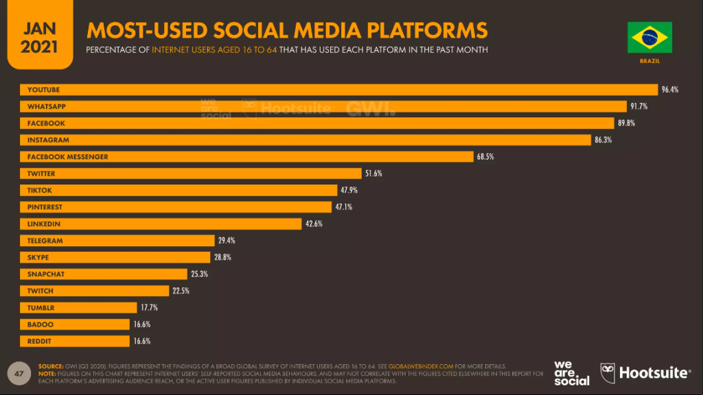 Infográfico sobre o uso de redes sociais no Brasil em 2021