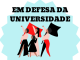 desenho de três pessoas carregando cartazes. Acima está escrito em defesa da universidade pública