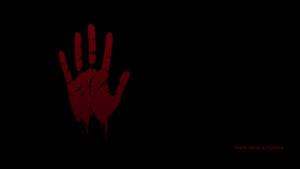 uma mão ensanguentada em um fundo preto, escrito "nem uma a menos", imagem sobre violência de gênero