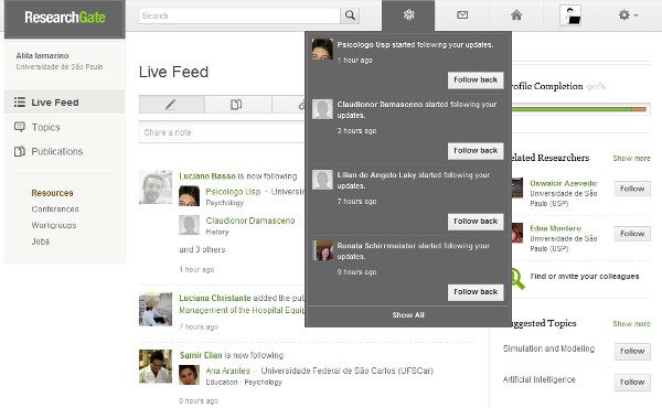 Cadê você no ResearchGate?