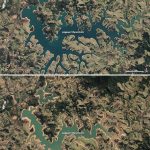 Represa Jaguari em agosto de 2013 (acima) e agosto de 2014 (abaixo). Crédito: NASA Earth Observatory, imagem por Jesse Allen, using Landsat data from the U.S. Geological Survey.