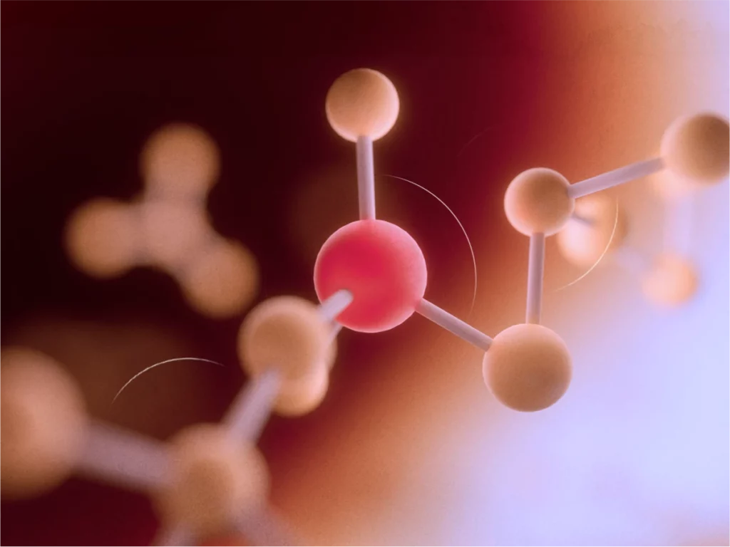 imagem de molécula estilizada, em 3D