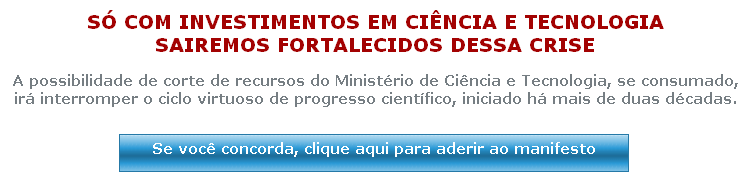 Manifesto contra corte do Ministério de Ciência e Tecnologia.