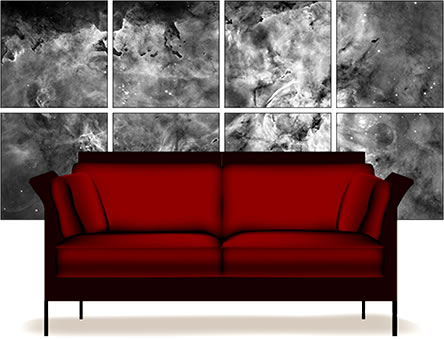 Um painel na sala com imagens do Hubble?
